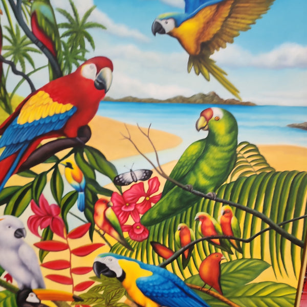 Birds of Colour - Highly Detailed Oil Painting of Tropical Birds in the Jungle