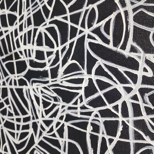 Lines of Trepidation - Striking Modern Abstract Art depicting a Flurry of Painted White Lines on a Black Background, size 100x200cm