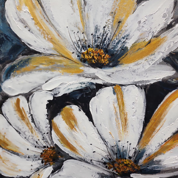 Flowers on Gold - Beautiful, Heavily Textured Painting of Flowers with Gold Painted Highlights, Size 100x120cmAC503