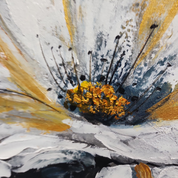 Flowers on Gold - Beautiful, Heavily Textured Painting of Flowers with Gold Painted Highlights, Size 100x120cmAC503