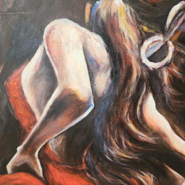 Flamenco Dancer - Stunning Depiction of a Woman in a Red Dress Dancing, Size 100x120cm