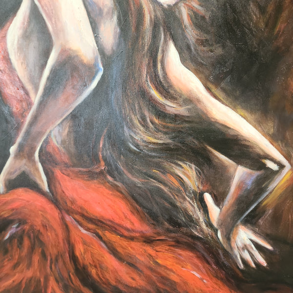 Flamenco Dancer - Stunning Depiction of a Woman in a Red Dress Dancing, Size 100x120cm