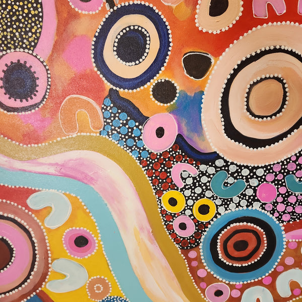 Coloured Whimsy - Bright and Kinetic Modern Dot Painting Artwork, Size 100x200cm