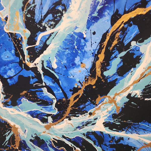 Blue Vigour - Striking Modern Abstract, Large Scale Modern Artwork featuring Blue, black and White Tones, Size 120x180cm