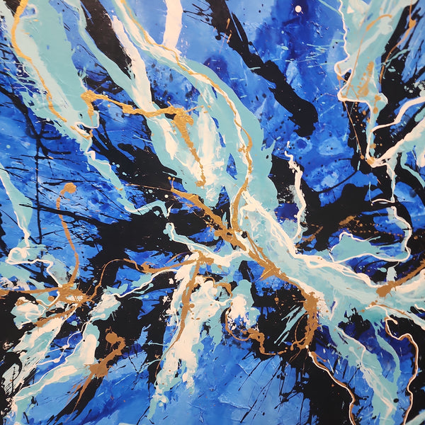 Blue Vigour - Striking Modern Abstract, Large Scale Modern Artwork featuring Blue, black and White Tones, Size 120x180cm