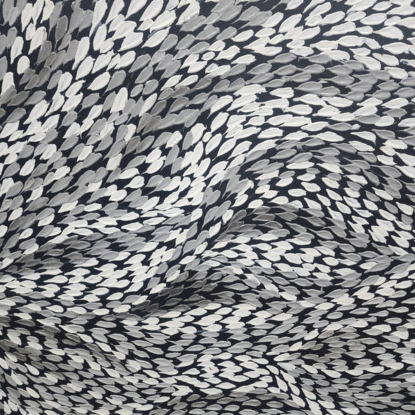 Whispers of White - Stunning Black And White Dot Painting Featuring Swirling Forms, Size 100x200cm