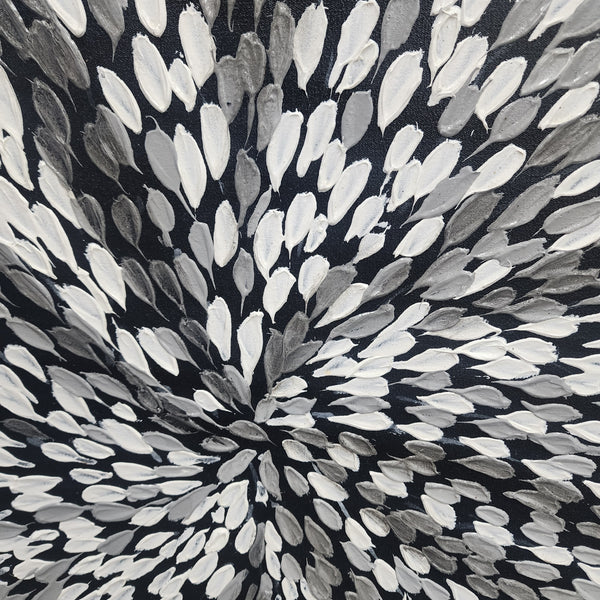 Whispers of White - Stunning Black And White Dot Painting Featuring Swirling Forms, Size 100x200cm