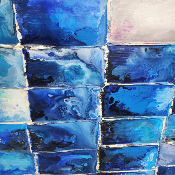 Tiled Essence: A Dance of Blue - Hand Painted Art Size 70x170cm