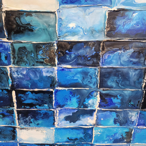 Tiled Essence: A Dance of Blue - Hand Painted Art Size 70x170cm