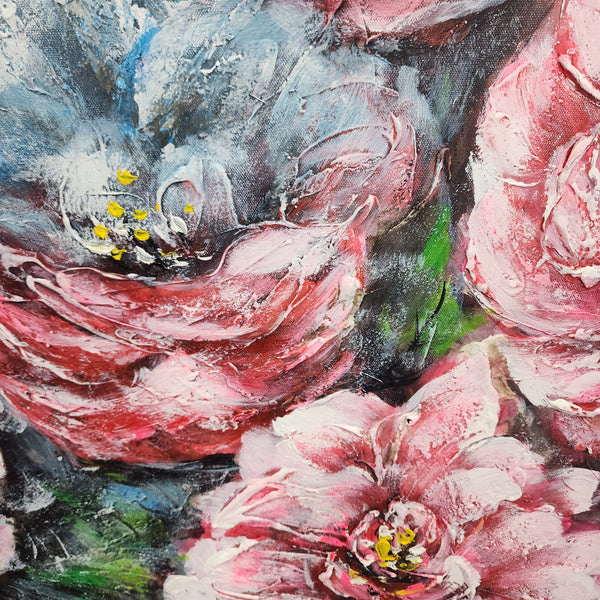 Above the Bloom: A Pink Floral Bouquet - Hand Painted Art Size 100x100cm