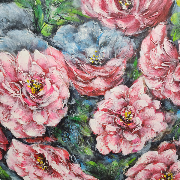 Above the Bloom: A Pink Floral Bouquet - Hand Painted Art Size 100x100cm