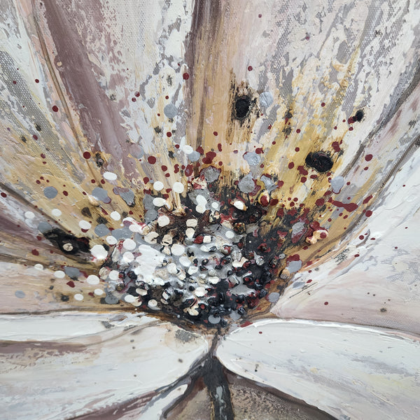 Golden Whisper: A White Floral Essence - Hand Painted Art Size 100x100cm