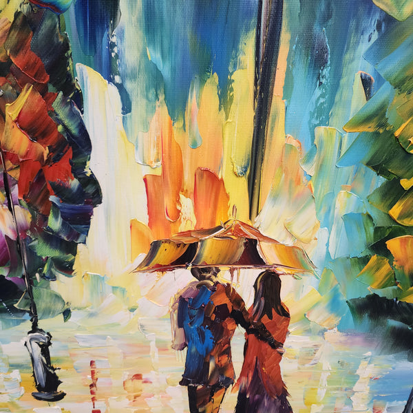 Evening Stroll: A Walk in the Glow - Hand Painted Art Size 80x150cm