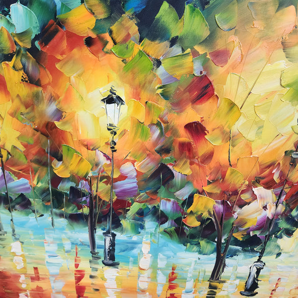 Evening Stroll: A Walk in the Glow - Hand Painted Art Size 80x150cm