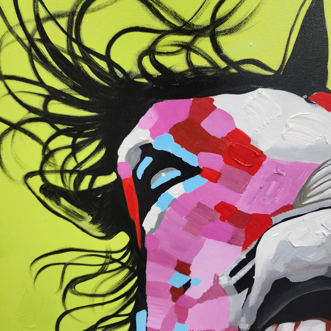 Cheerful Chaos - Hand Painted Art featuring a Stylized, Quirky Horse Portrait Size 90x90cm