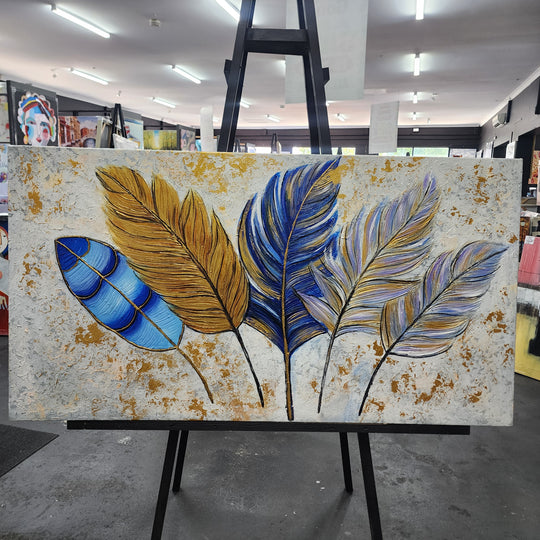 Golden Serenade: A Symphony of Elegance and Graceful Feathers, size 80x150cm