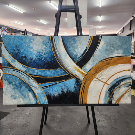 Golden Orbit: A Celestial Symphony in Blue and Gold, size 80x150cm