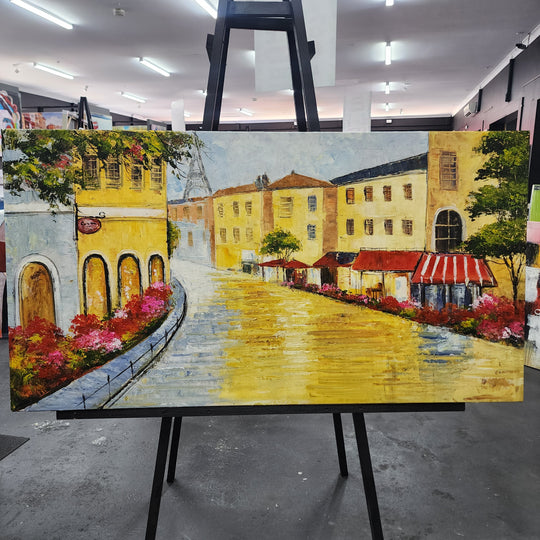 Golden Streets: A Vibrant Journey Through a Dreamy Town, size 80x150cm