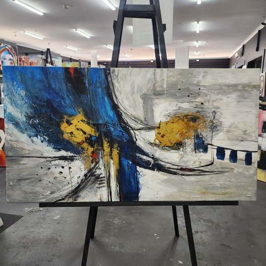 Abstract Horizon - A Captivating Burst of Gold, Blue, and Dynamic Energy, size 80x150cm