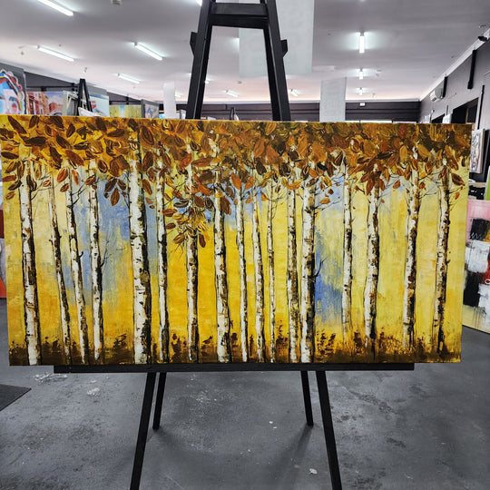 Autumn Birch Whispers - Captures the glowing beauty of birch trees in autumn, size 80x150cm