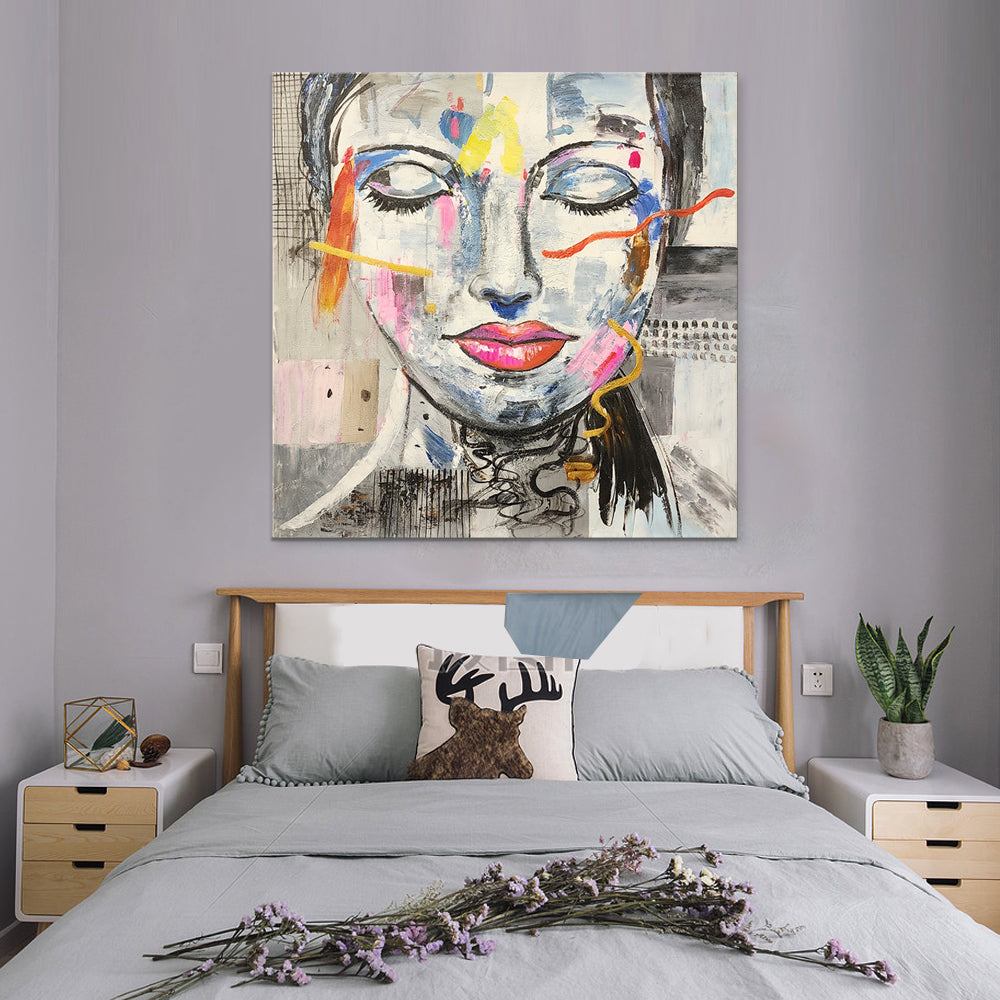 Dauntless Beauty - Stunning, Stylized, Textural Portrait Artwork, Size 100x100cm