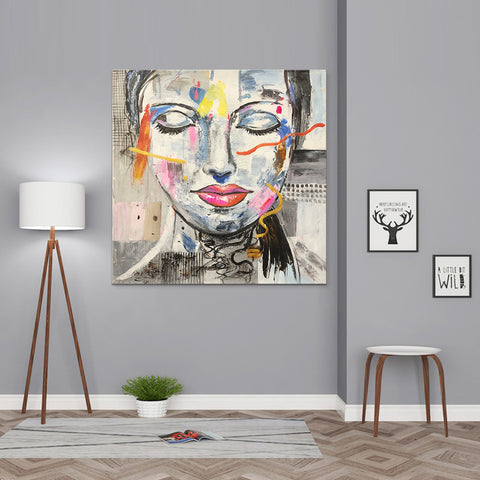 Dauntless Beauty - Stunning, Stylized, Textural Portrait Artwork, Size 100x100cm