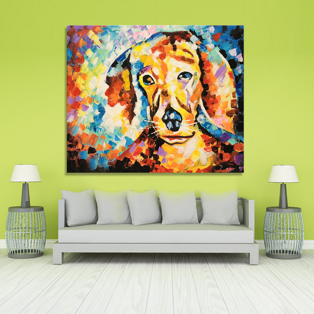 Good Boy- Colourful, Striking Depiction of a Dog Looking Onwards Inquisitively, Size 100x120cm