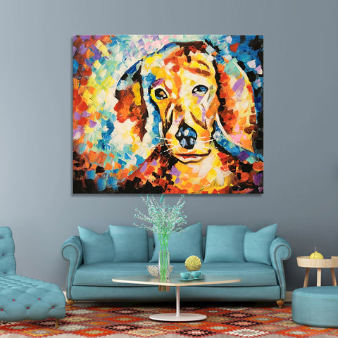 Good Boy- Colourful, Striking Depiction of a Dog Looking Onwards Inquisitively, Size 100x120cm