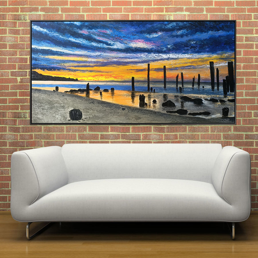 Willunga Beach - Beautiful hand painted Beach, size 80x150cm