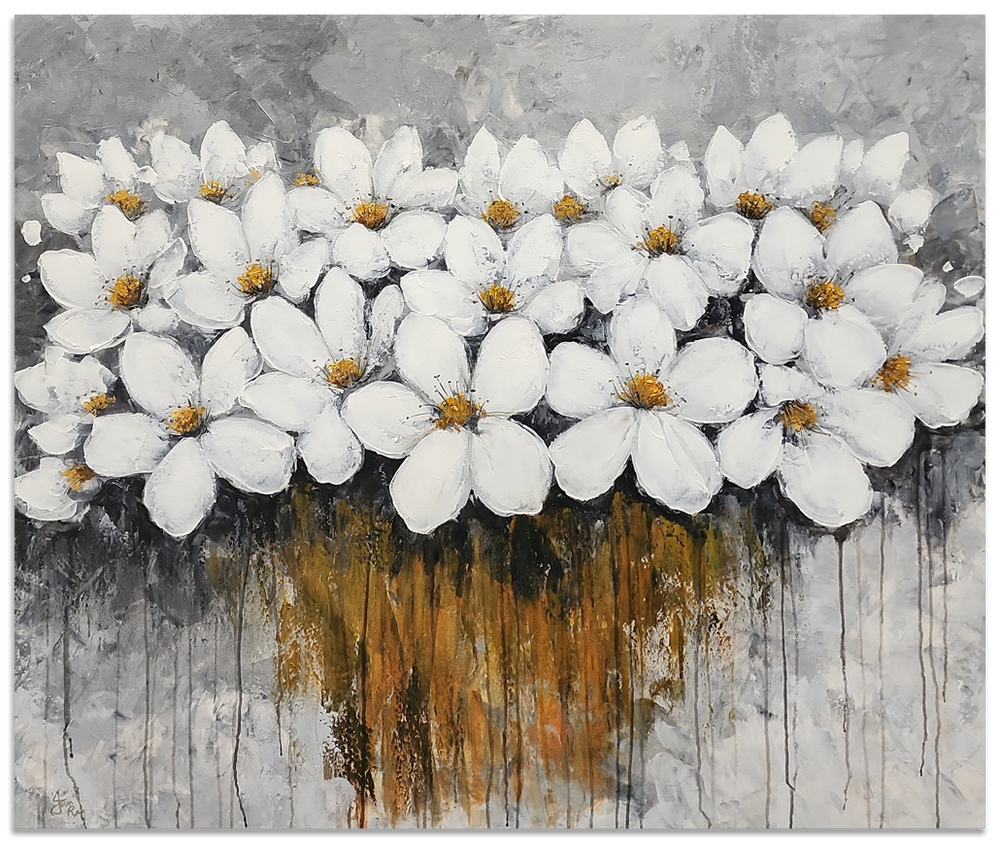 Gray Bliss - Beautiful, Highly Textural Neutral Toned Floral Artwork, Size 100x120cm