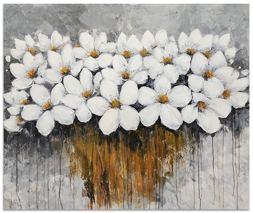 Gray Bliss - Beautiful, Highly Textural Neutral Toned Floral Artwork, Size 100x120cm