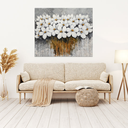 Gray Bliss - Beautiful, Highly Textural Neutral Toned Floral Artwork, Size 100x120cm