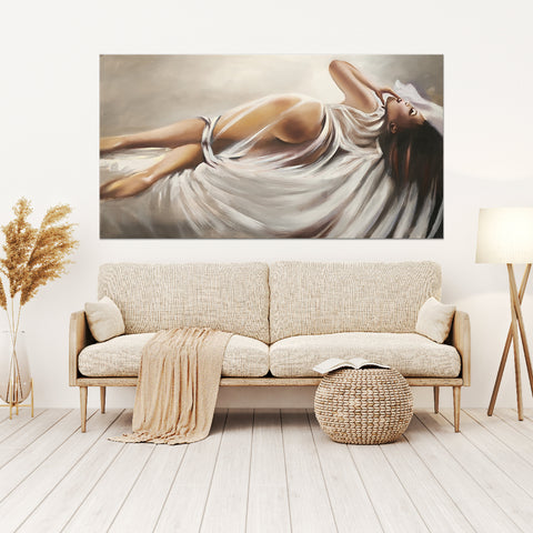 Lying Grace - Beautiful, Highly Detailed Depiction of a Woman Laying Seductively on Her Bed, Size 80x150cm