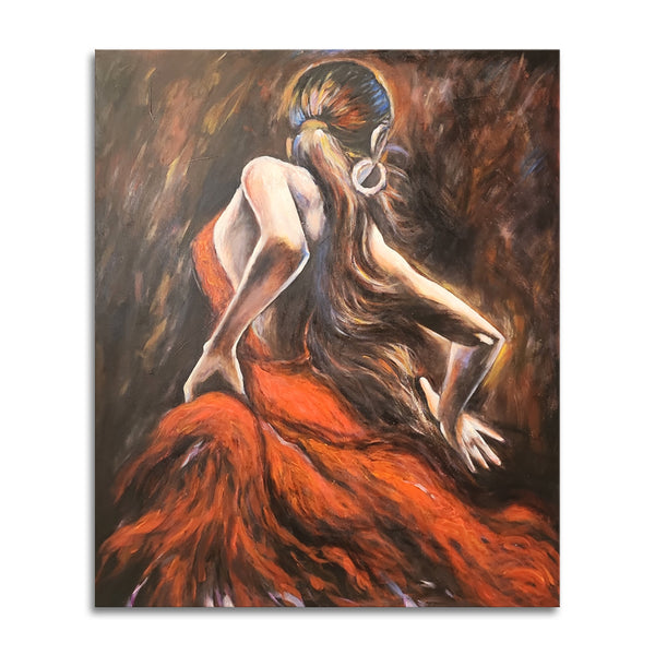 Flamenco Dancer - Stunning Depiction of a Woman in a Red Dress Dancing, Size 100x120cm