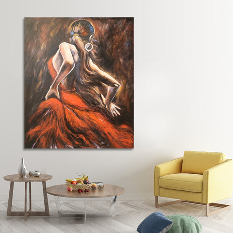Flamenco Dancer - Stunning Depiction of a Woman in a Red Dress Dancing, Size 100x120cm