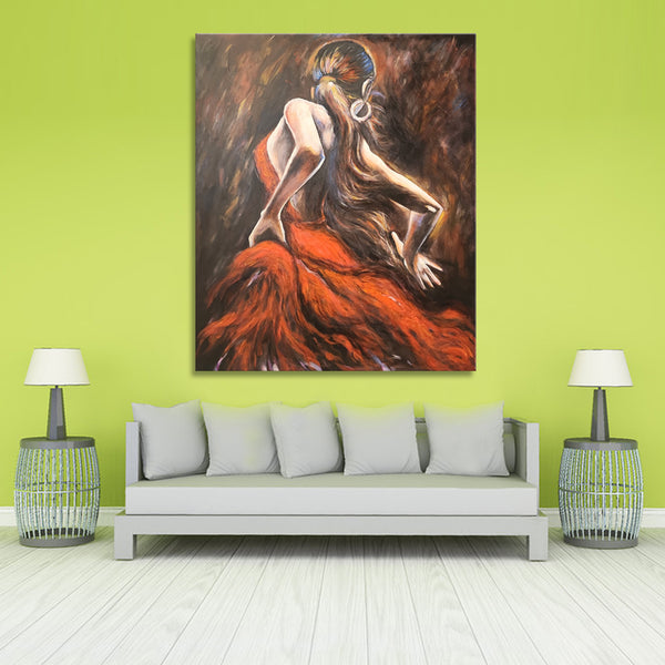 Flamenco Dancer - Stunning Depiction of a Woman in a Red Dress Dancing, Size 100x120cm