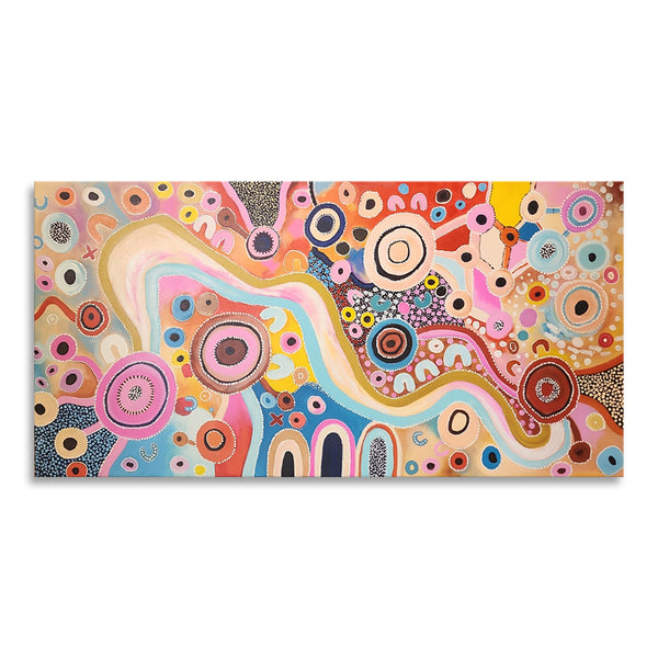 Coloured Whimsy - Bright and Kinetic Modern Dot Painting Artwork, Size 100x200cm