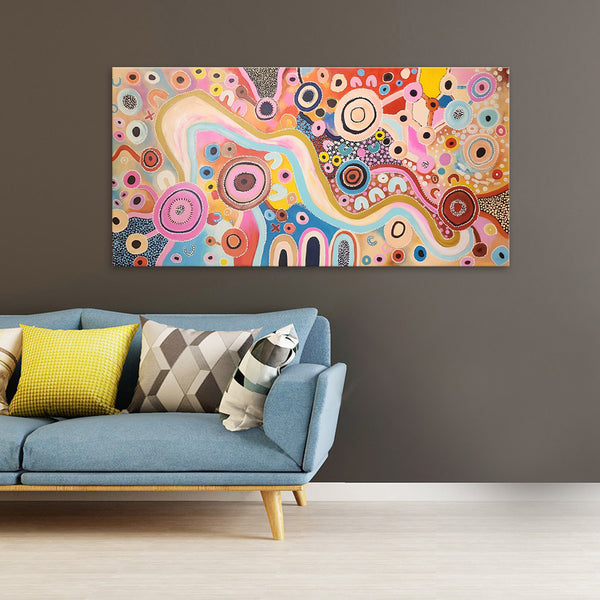 Coloured Whimsy - Bright and Kinetic Modern Dot Painting Artwork, Size 100x200cm