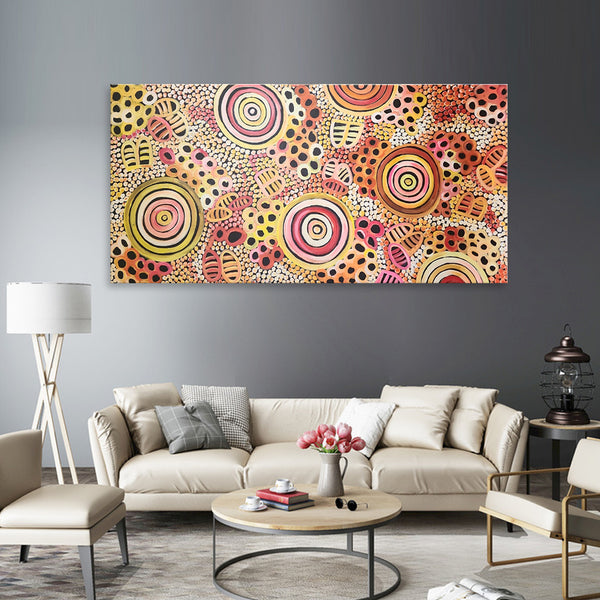 Earthen Circles - Striking, Warm Coloured Modern Abstract Art, Size 100x200cm