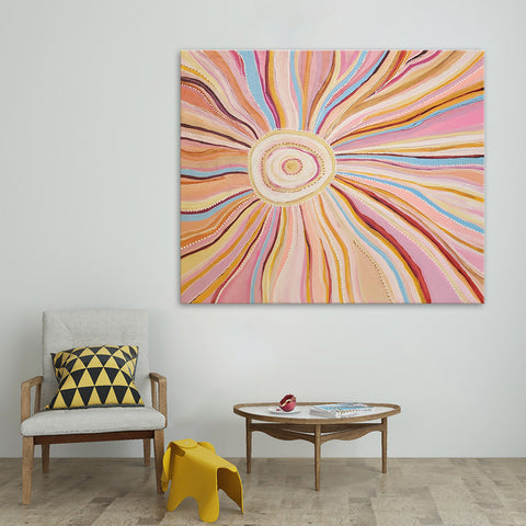 Emanating Spectacle - Stunning, Soft Toned Modern Abstract Art with Meticulous, Dot Painted Details, Size 100x120cm