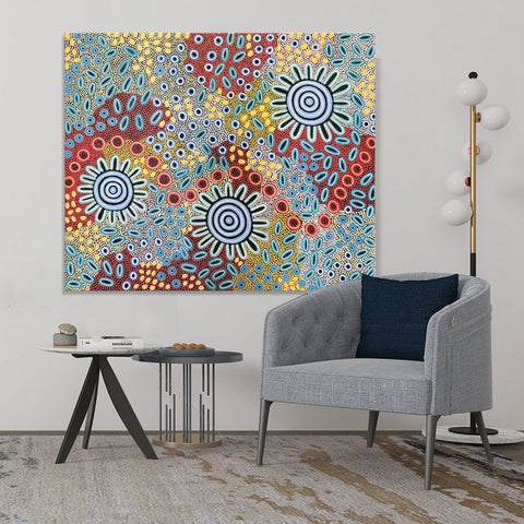 Night's Rift - Stunning, Brightly Coloured, Cool Toned Modern Abstract Art Inspired by Dot Paintings, Size 100x120cm