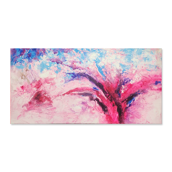 Pink Flourish - Stunning Abstract Modern Artwork depicting bright Pink and Blue Tones, In Large Size 100x200cm