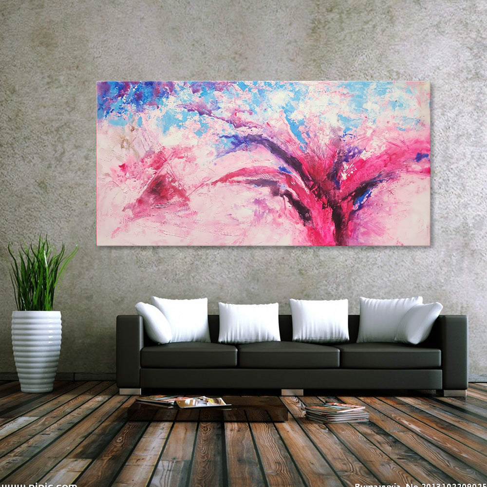 Pink Flourish - Stunning Abstract Modern Artwork depicting bright Pink and Blue Tones, In Large Size 100x200cm