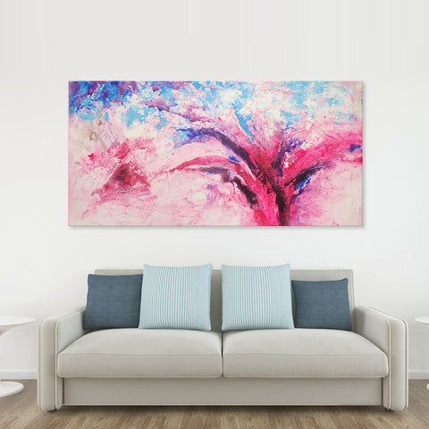 Pink Flourish - Stunning Abstract Modern Artwork depicting bright Pink and Blue Tones, In Large Size 100x200cm