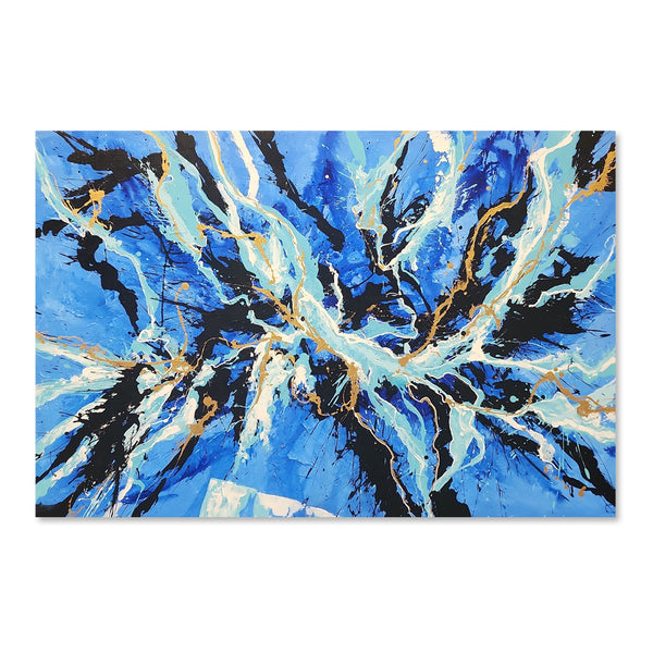 Blue Vigour - Striking Modern Abstract, Large Scale Modern Artwork featuring Blue, black and White Tones, Size 120x180cm