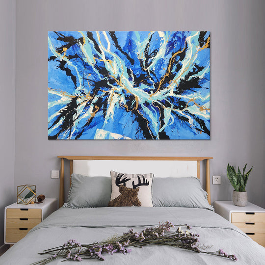 Blue Vigour - Striking Modern Abstract, Large Scale Modern Artwork featuring Blue, black and White Tones, Size 120x180cm