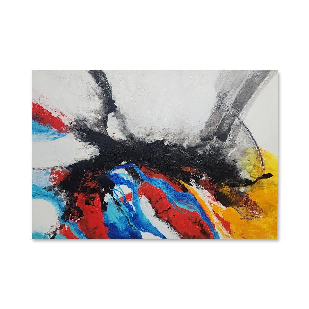 Colour Suppression - Modern Abstract Art Featuring Bold Colours Coalescing Under a Stark Black Forms, Size 100x150cm