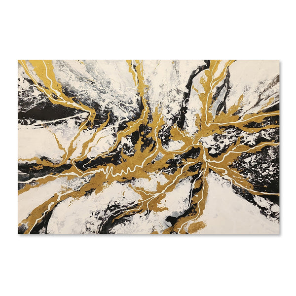 Torrent of Gold - Stunning Modern Abstract Artwork featuring Strokes of Gold and Frenetic Black and White Paint, size 100x150cm