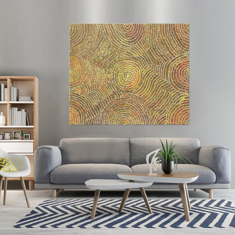 Yellow Dreaming - Stunning, Stylized Dot Painting with Predominantly Yellow Tones, Size 100x120cm