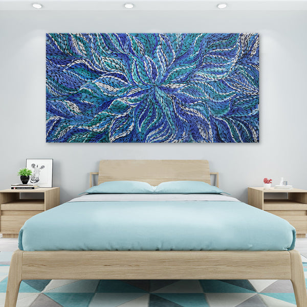 Blue Dreams -  Stunning Modern Dot Painting Depicting Swirling Blue Tones, in Large Feature Size 100x200cm